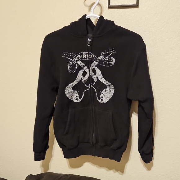 Faded Glory Other - Faded Glory Black Hoodie Heavy Duty with White Graphic With Fleece Lining